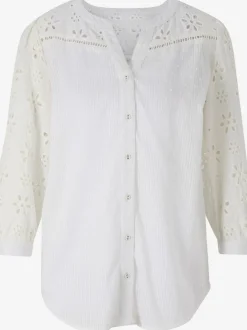 Chemisier en coton à encolure ronde et broderie ajourée