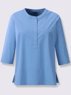 Chemisier en coton à encolure ronde et manches mi-longues