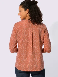 Chemisier en coton à encolure V et manches retroussables avec motif brodé