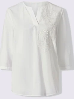 Chemisier en coton léger avec broderie florale et manches 3/4