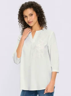Chemisier en coton léger avec broderie florale et manches 3/4