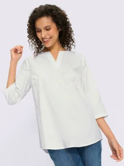 Chemisier en coton léger avec broderie florale et manches 3/4