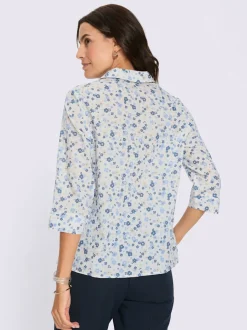 Chemisier en coton motif floral col V manches 3/4