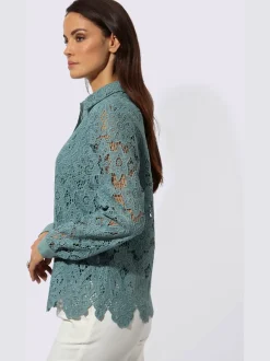 Chemisier en dentelle avec col chemise et manches longues