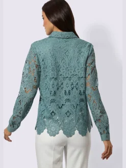 Chemisier en dentelle avec col chemise et manches longues