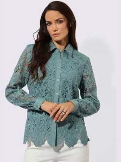 Chemisier en dentelle avec col chemise et manches longues