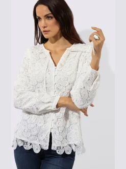 Chemisier en dentelle à col V et manches longues avec motif paisley