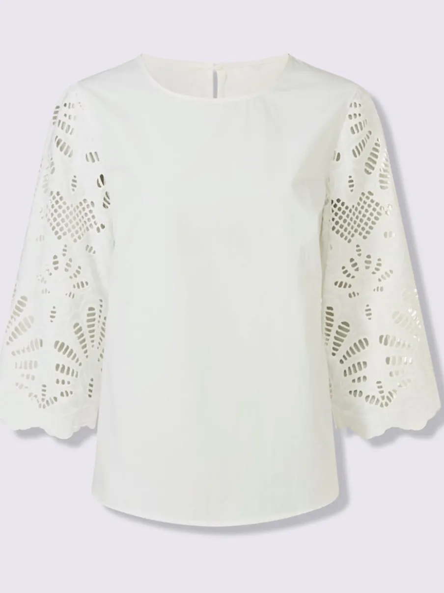Chemisier en dentelle léger manches 3/4 avec motifs ajourés