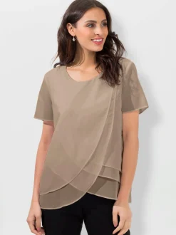 Chemisier en georgette avec encolure ronde et manches courtes