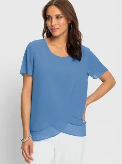 Chemisier en georgette avec encolure ronde et manches courtes