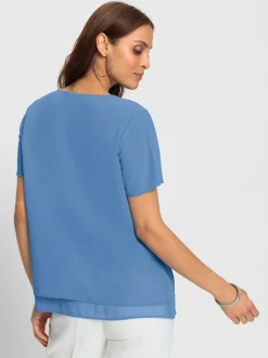 Chemisier en georgette avec encolure ronde et manches courtes