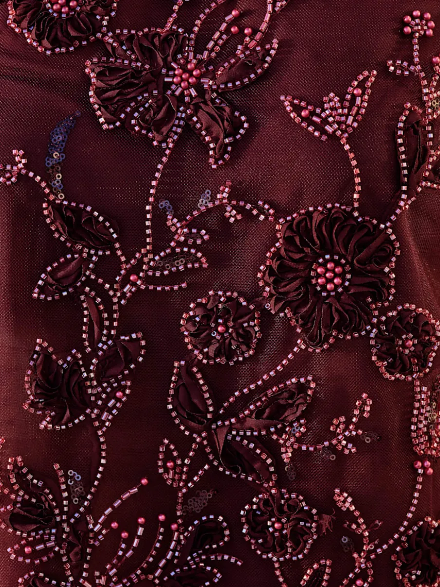 Chemisier en georgette jolie broderie florale avec perles décoratives