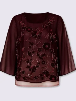 Chemisier en georgette jolie broderie florale avec perles décoratives