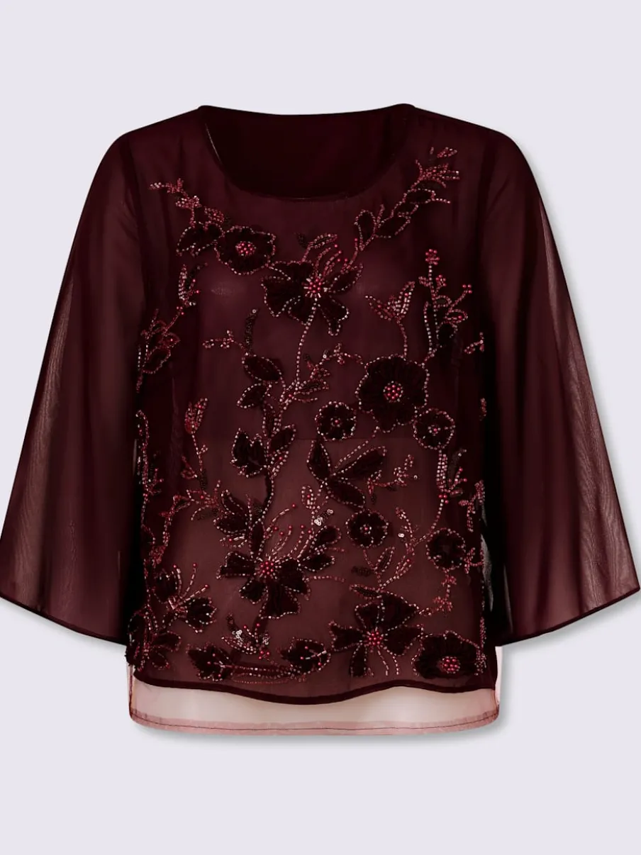 Chemisier en georgette jolie broderie florale avec perles décoratives