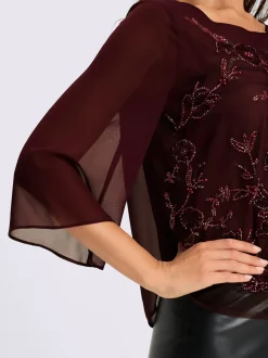 Chemisier en georgette jolie broderie florale avec perles décoratives