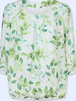 Chemisier en georgette à motif feuilles et manches 3/4