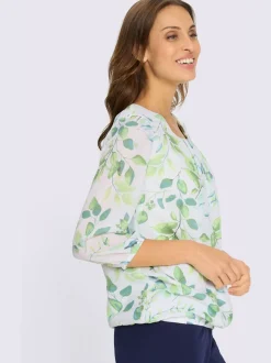 Chemisier en georgette à motif feuilles et manches 3/4
