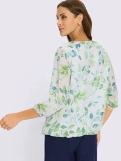 Chemisier en georgette à motif feuilles et manches 3/4