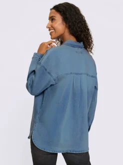 Chemisier en jean coton extensible avec col chemise