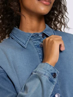 Chemisier en jean coton extensible avec col chemise