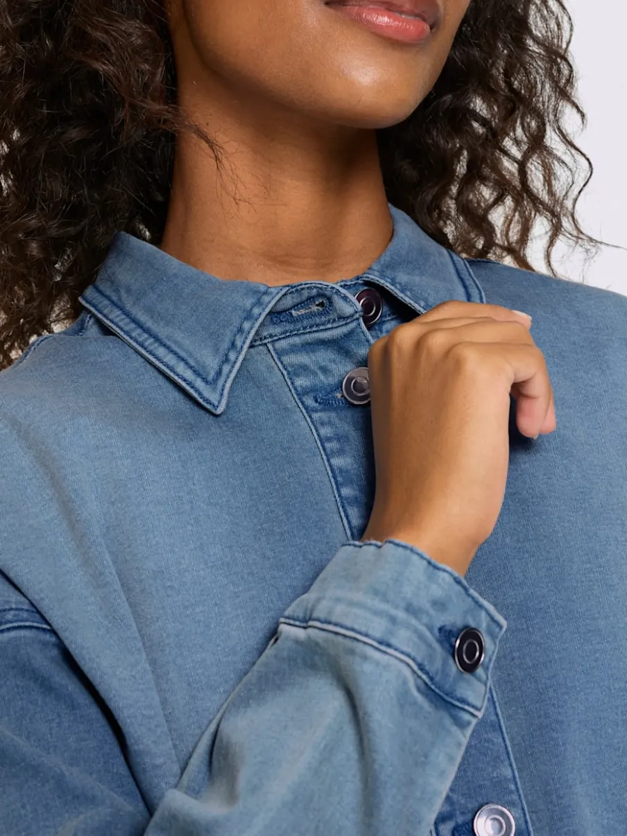 Chemisier en jean coton extensible avec col chemise