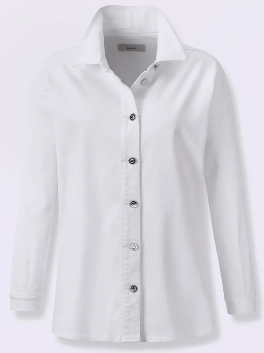 Chemisier en jean coton extensible avec col chemise