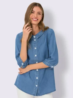 Chemisier en jean doux manches trois quarts boutons