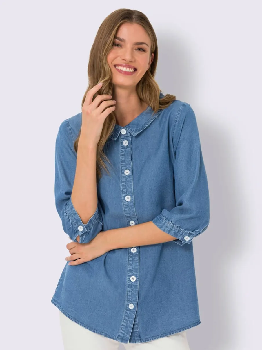 Chemisier en jean doux manches trois quarts boutons
