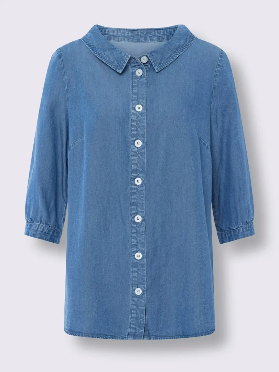 Chemisier en jean doux manches trois quarts boutons