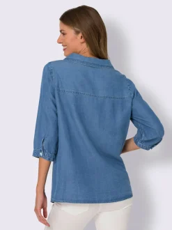 Chemisier en jean doux manches trois quarts boutons