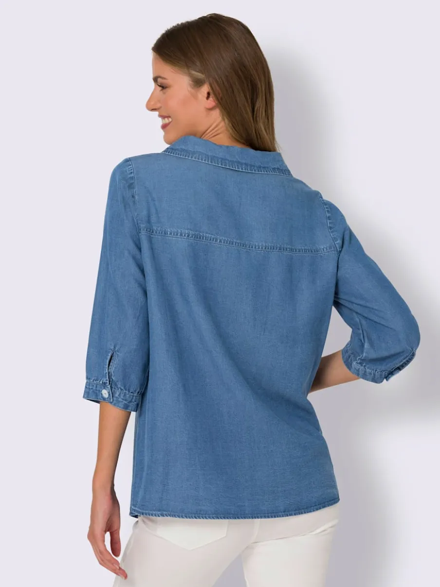 Chemisier en jean doux manches trois quarts boutons