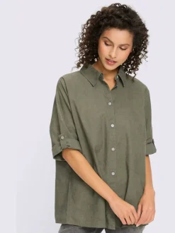 Chemisier en lin avec col chemise et manches 3/4