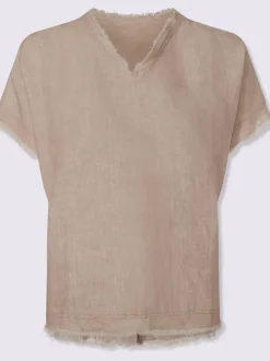 Chemisier en lin avec encolure ronde et manches courtes