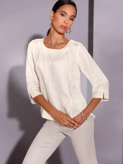 Chemisier en modal satin avec manches 3/4 et fentes