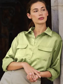 Chemisier en polyester recyclé avec col chemise poches poitrine