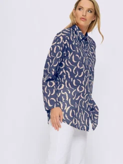 Chemisier en pur coton à col chemise et manches longues
