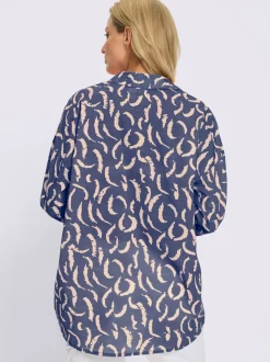 Chemisier en pur coton à col chemise et manches longues