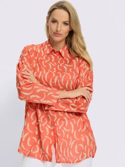 Chemisier en pur coton à col chemise et manches longues