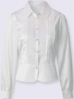 Chemisier en satin avec col chemise et boutons fantaisie