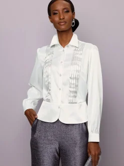 Chemisier en satin avec col chemise et boutons fantaisie
