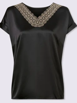 Chemisier en satin avec dentelle col V et mancherons