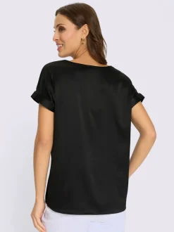 Chemisier en satin avec dentelle col V et mancherons