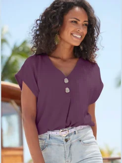 Chemisier en V avec boutons et manches courtes en viscose