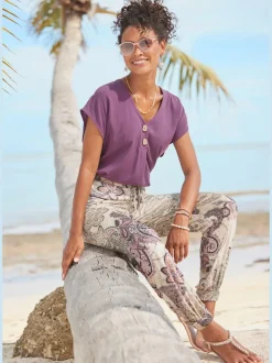 Chemisier en V avec boutons et manches courtes en viscose