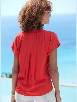 Chemisier en V avec boutons et manches courtes en viscose