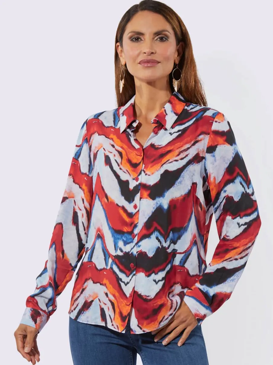 Chemisier en viscose à col chemise et manches longues