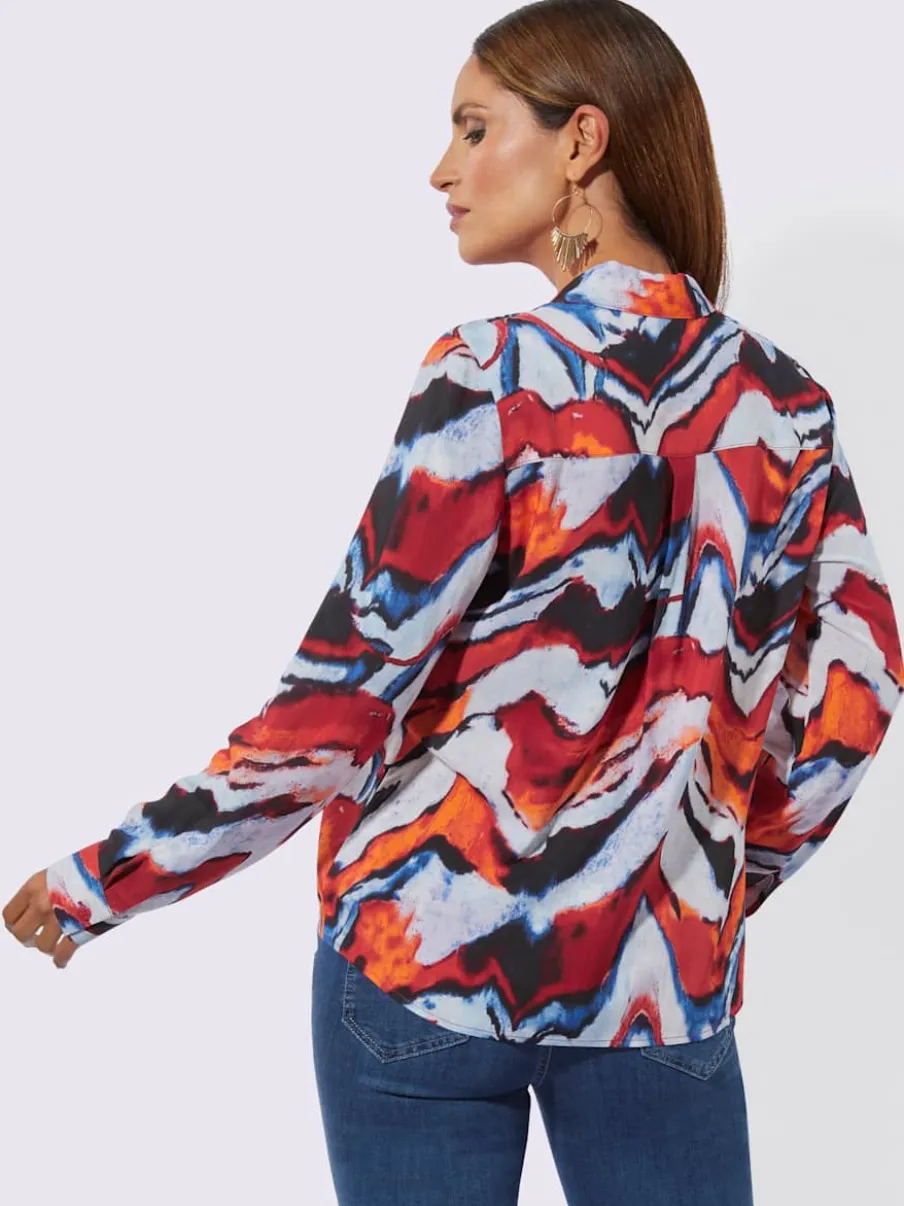Chemisier en viscose à col chemise et manches longues