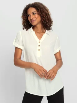 Chemisier en viscose douce avec col chemise et manches courtes