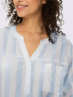 Chemisier en viscose fluide avec col V et manches 3/4 rayées