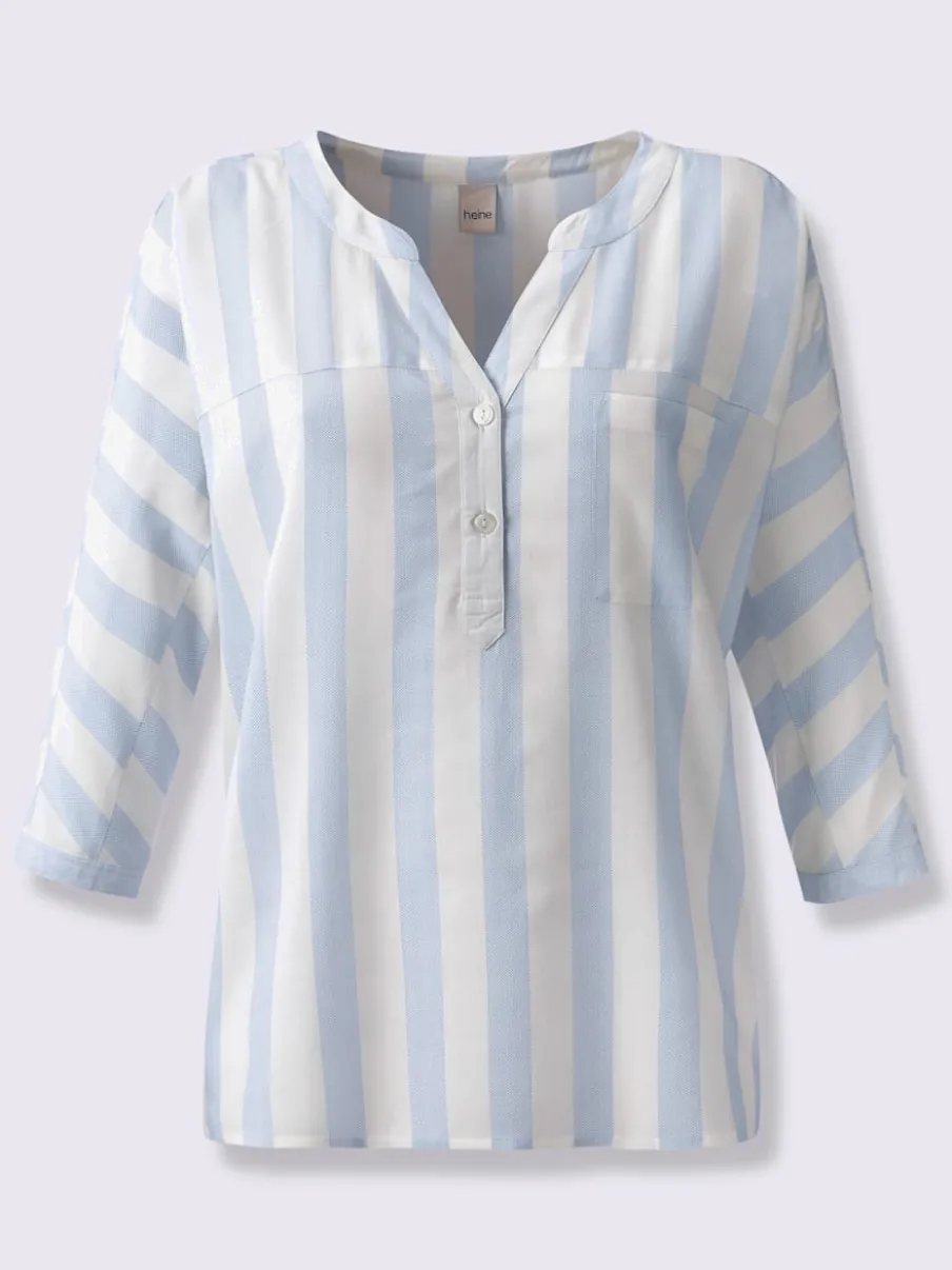 Chemisier en viscose fluide avec col V et manches 3/4 rayées